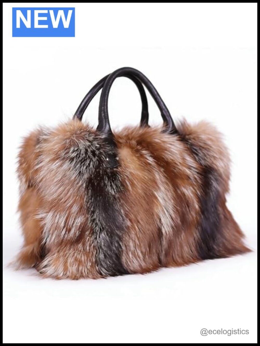 Luxury Real Fox Fur Shoulder Bag with Top Handles and Removable Strap